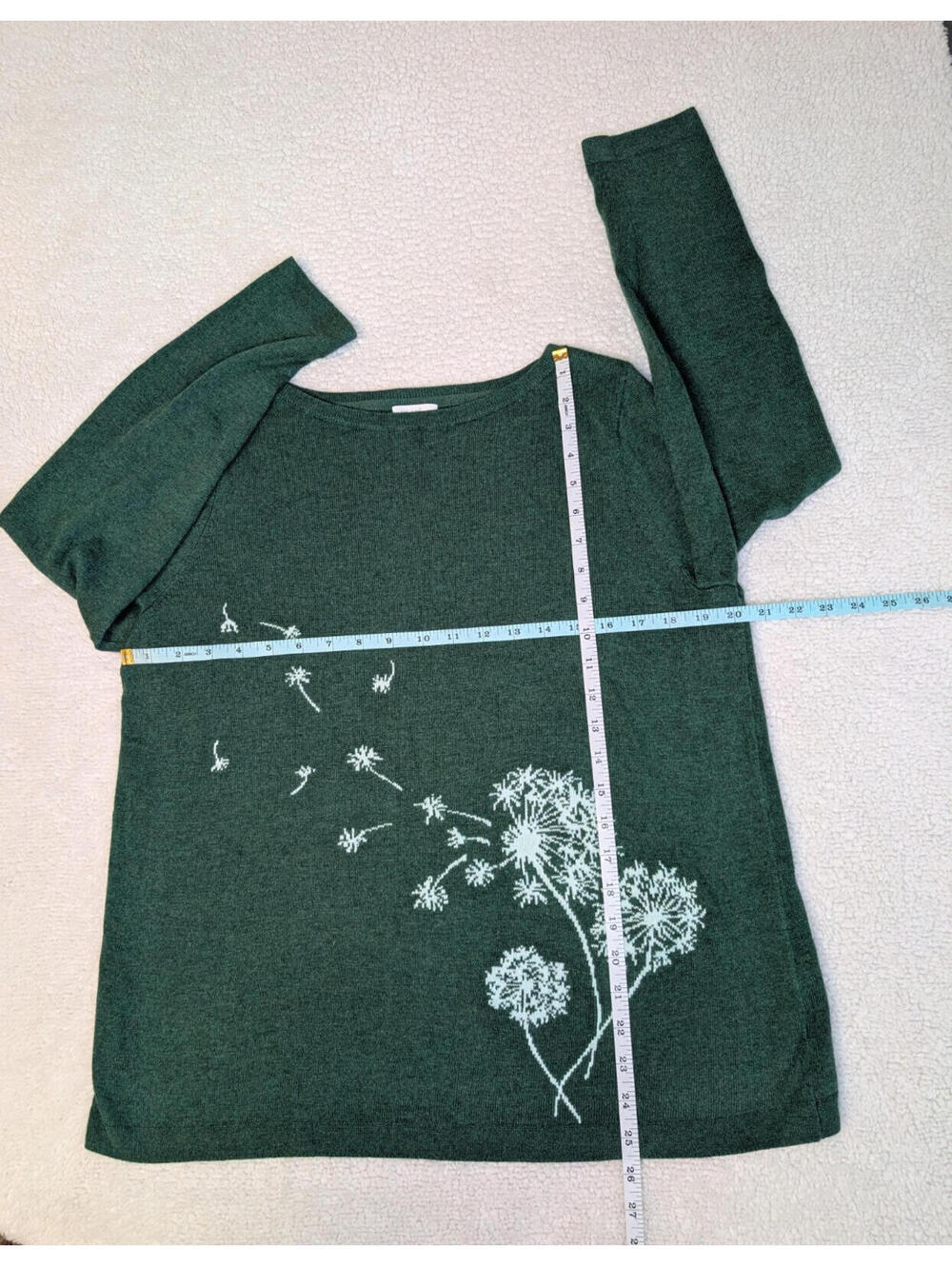 J. Jill Women's Sweater Round Neck Lightweight Dandelion Print Green L PETITE - Picture 8 of 9